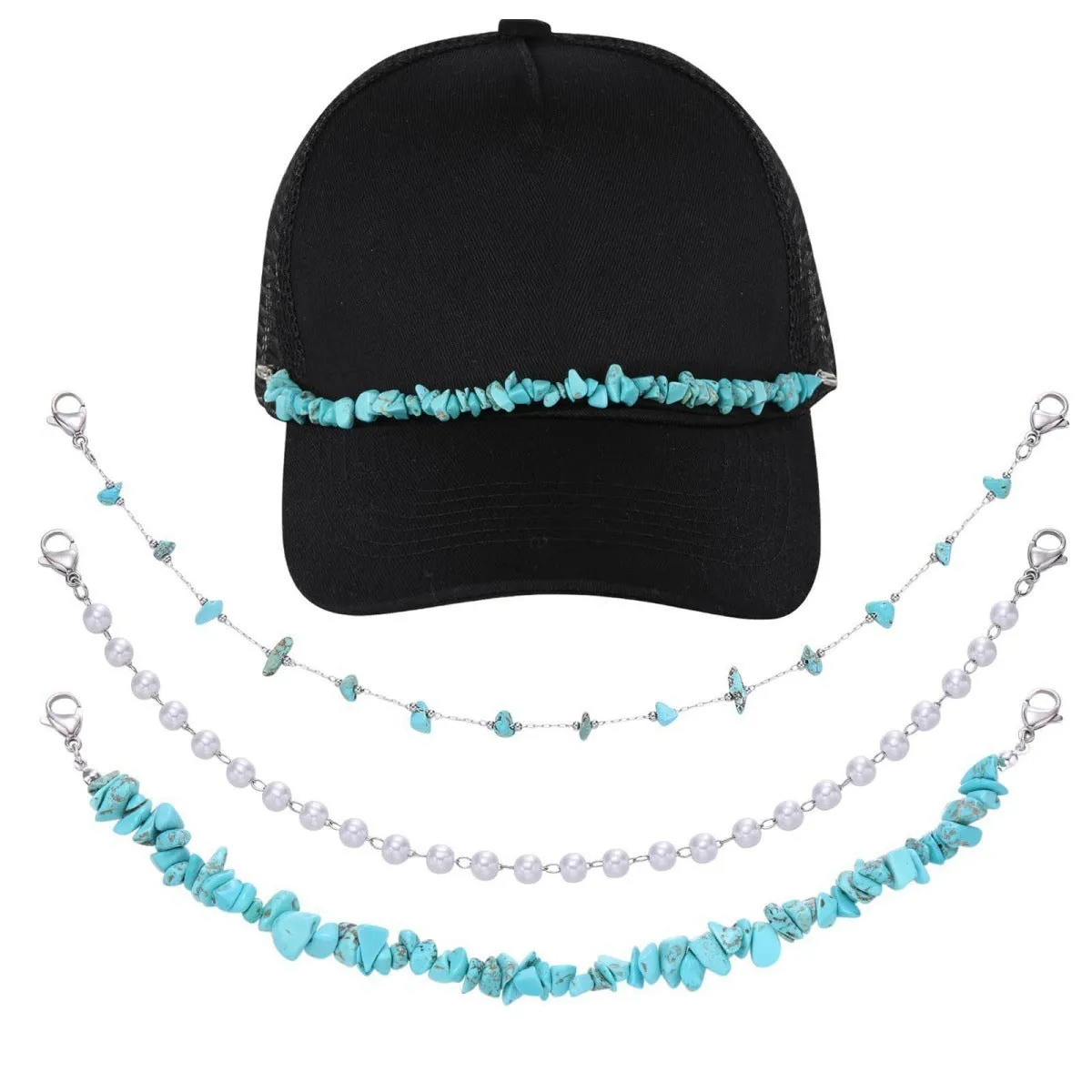 Turquoise pearl Cuban fishbone chain on alloy with electroplated finish in European American style