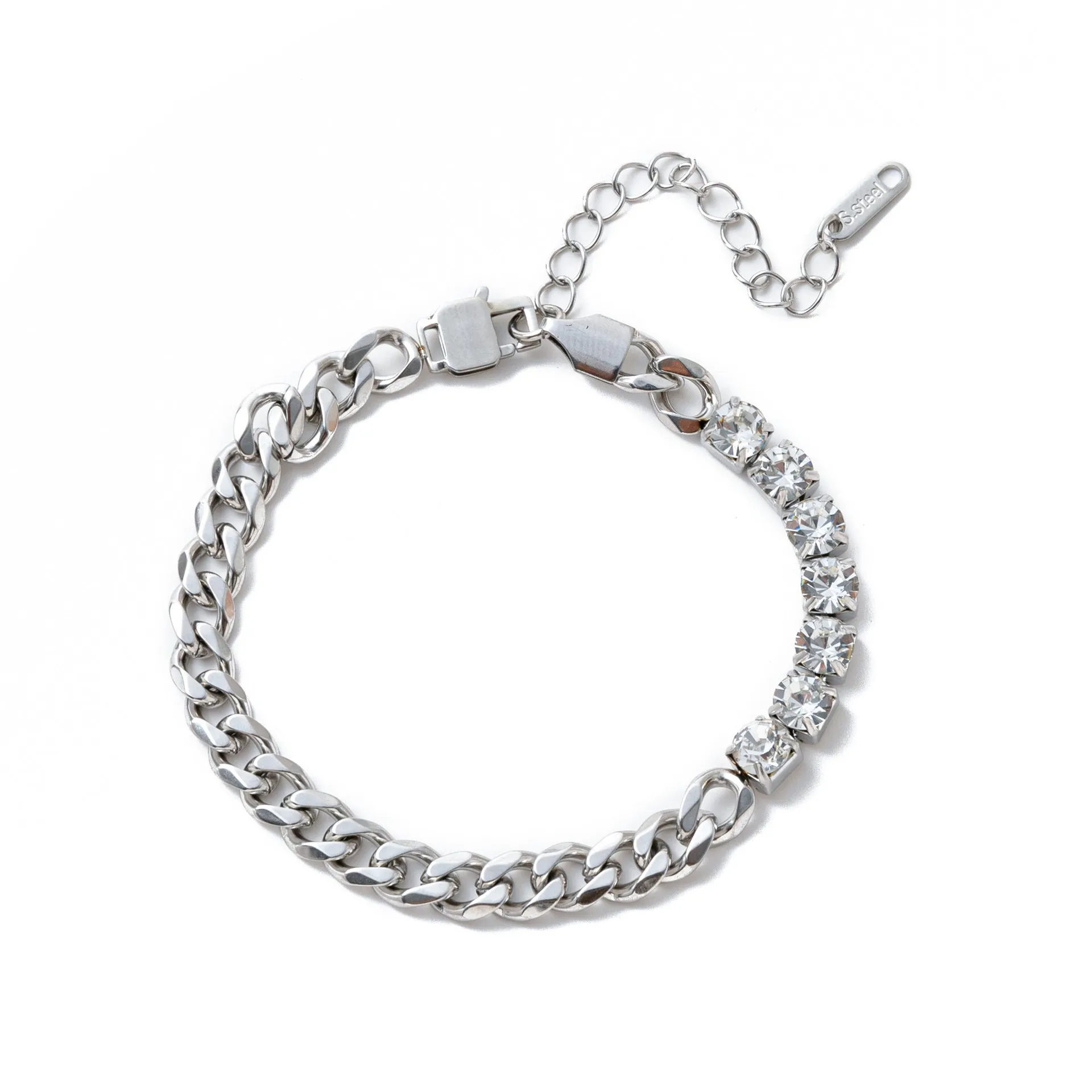 Electroplated gold titanium steel hip-hop bracelet with chamfered square pendant on regular chain