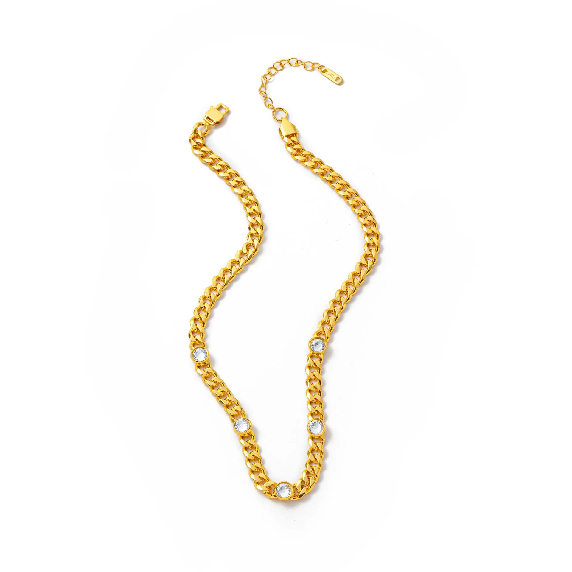 Electroplated gold titanium steel hip-hop bracelet with chamfered square pendant on regular chain
