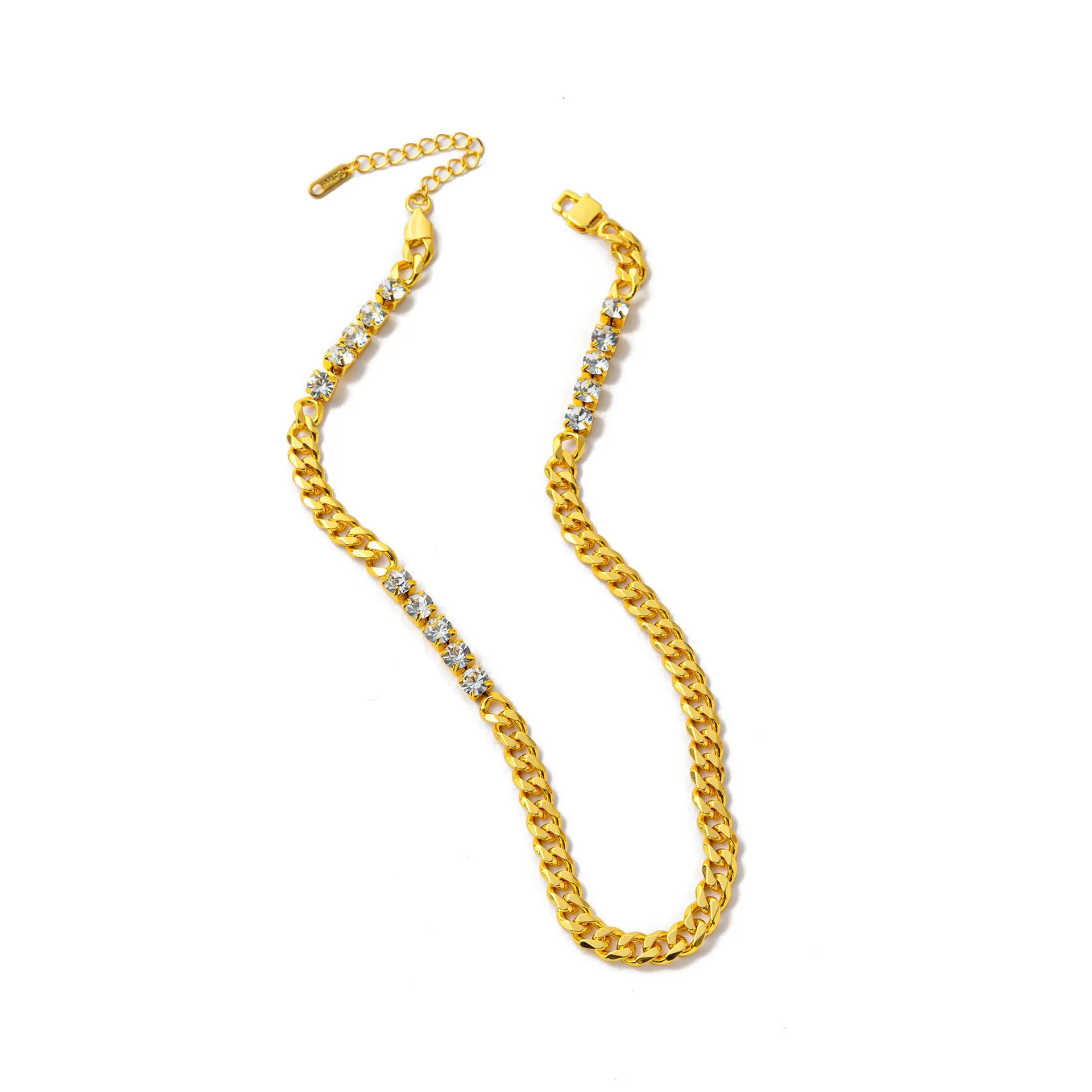 Electroplated gold titanium steel hip-hop bracelet with chamfered square pendant on regular chain