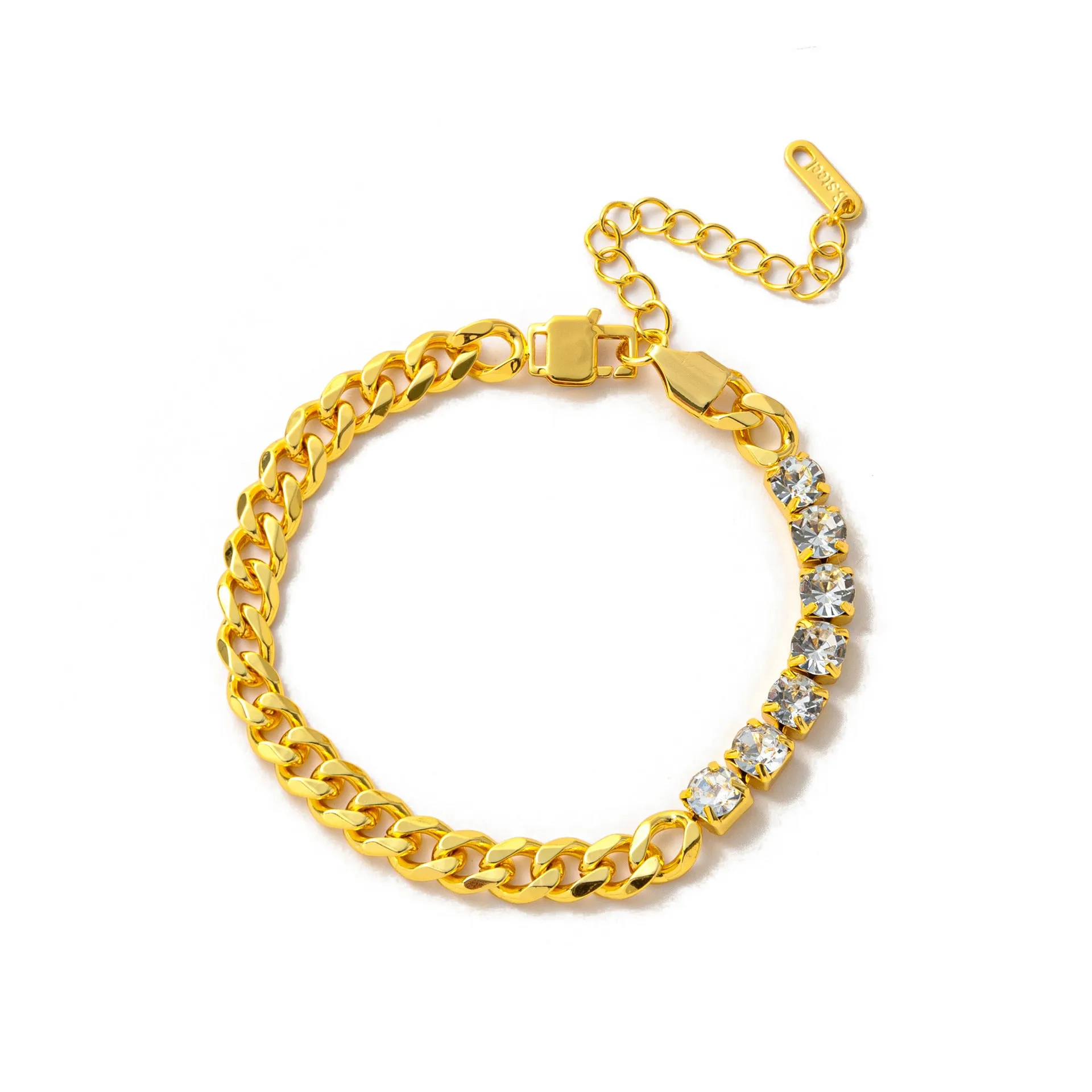Electroplated gold titanium steel hip-hop bracelet with chamfered square pendant on regular chain