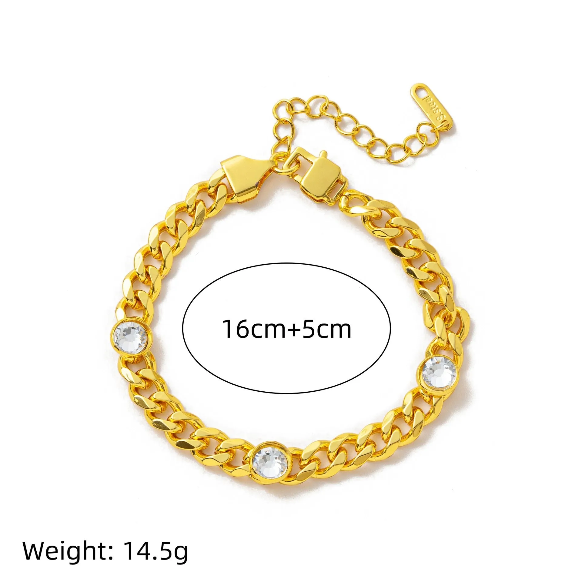 Electroplated gold titanium steel hip-hop bracelet with chamfered square pendant on regular chain