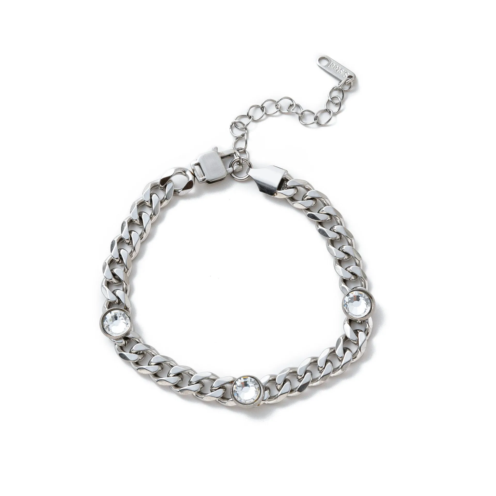 Electroplated gold titanium steel hip-hop bracelet with chamfered square pendant on regular chain