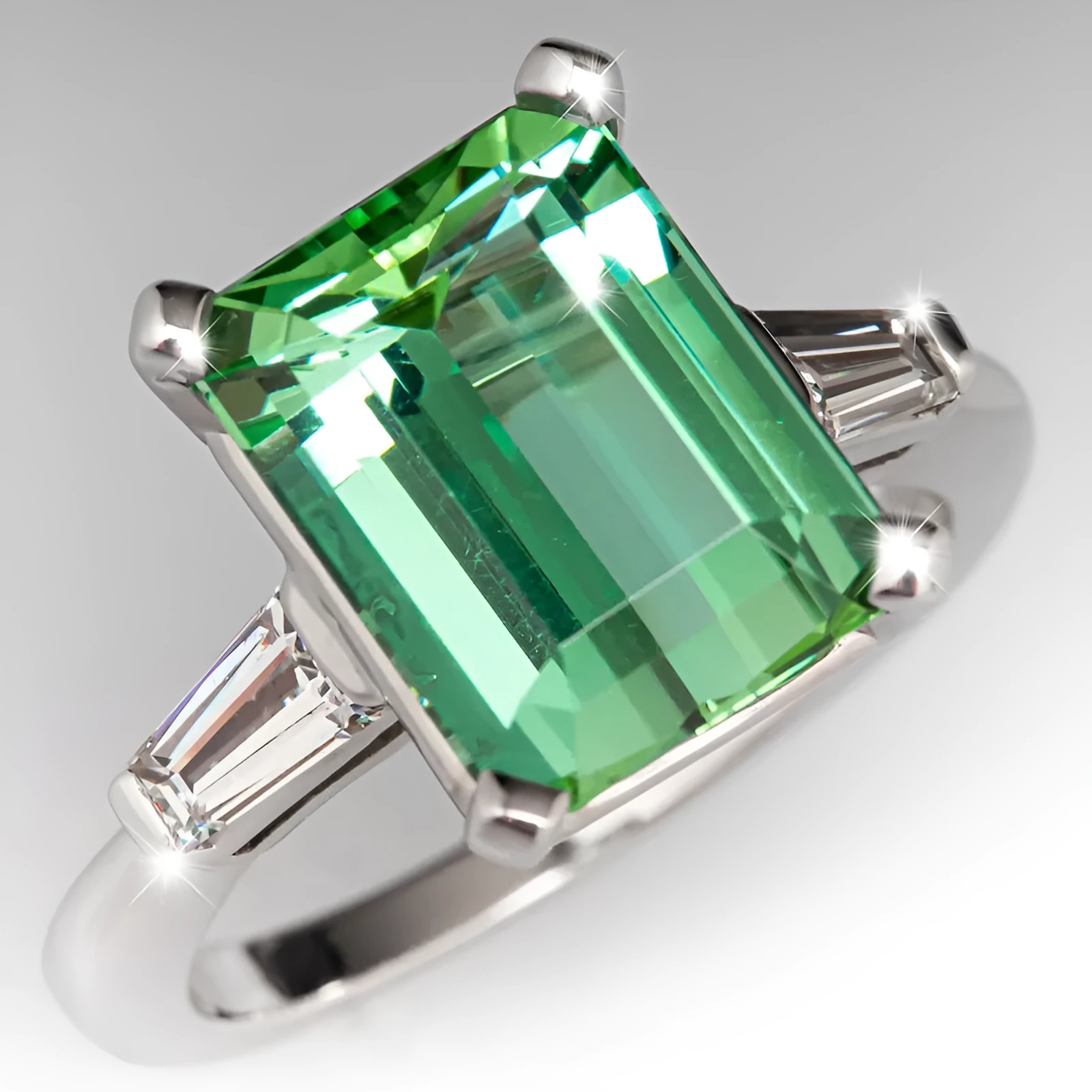Square green electroplated copper ring on a white surface, geometric design, available in UK ring sizes No 6 to No 10