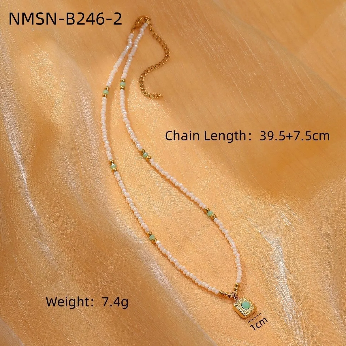 Women's sunflower colour crystal bead necklace with rhodochrosite accents, stainless steel chain, and 18K gold-plated geometry pendant.