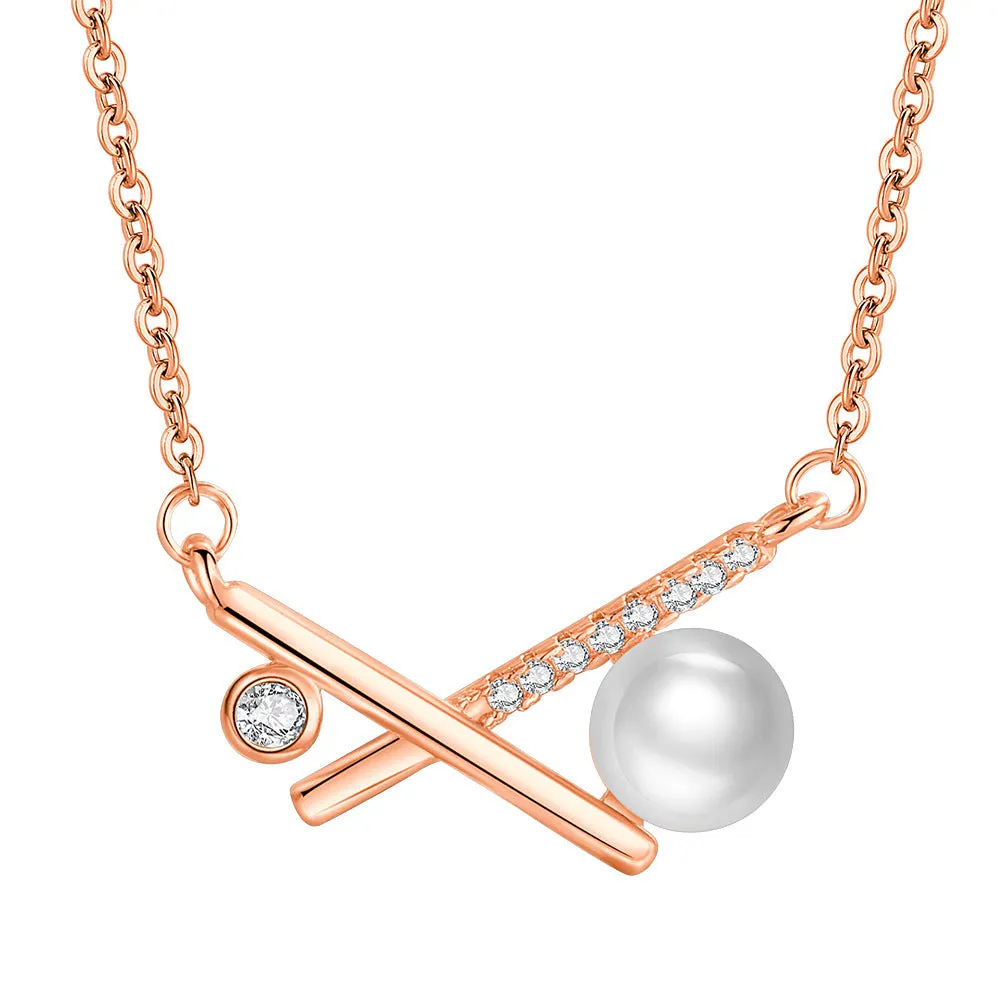 S925 sterling silver transformed pearl necklace with diamonds geometric asymmetric pendant cross chain light luxury women's jewellery