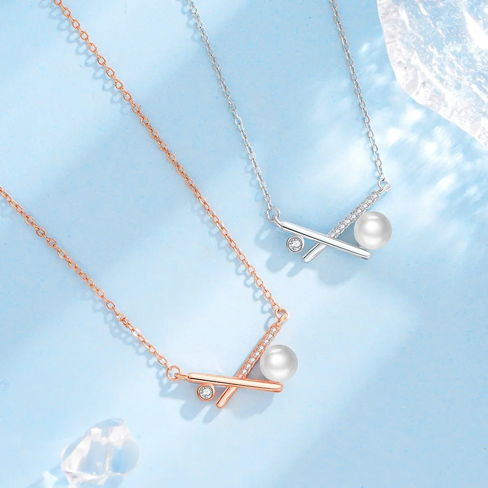 S925 sterling silver transformed pearl necklace with diamonds geometric asymmetric pendant cross chain light luxury women's jewellery