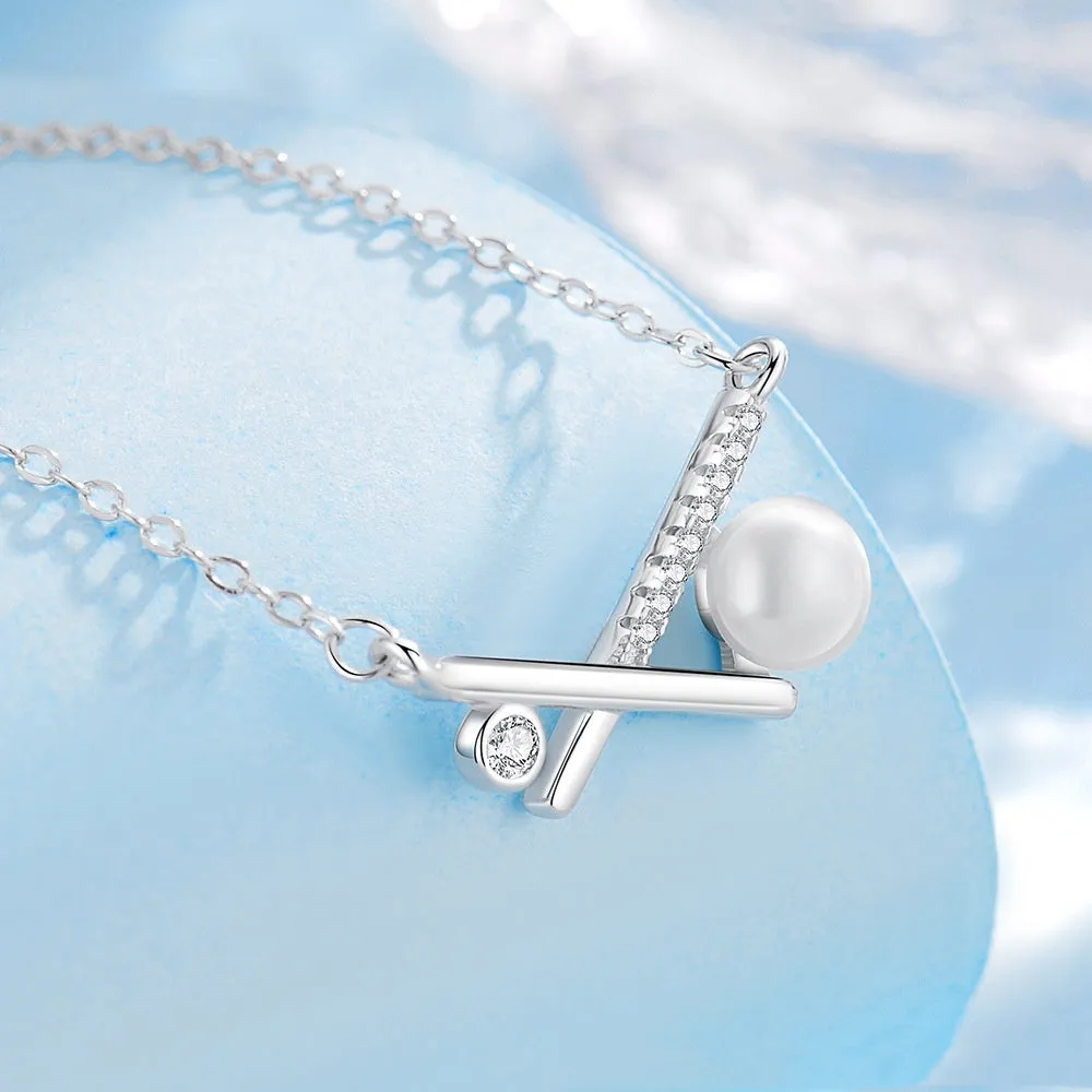 S925 sterling silver transformed pearl necklace with diamonds geometric asymmetric pendant cross chain light luxury women's jewellery