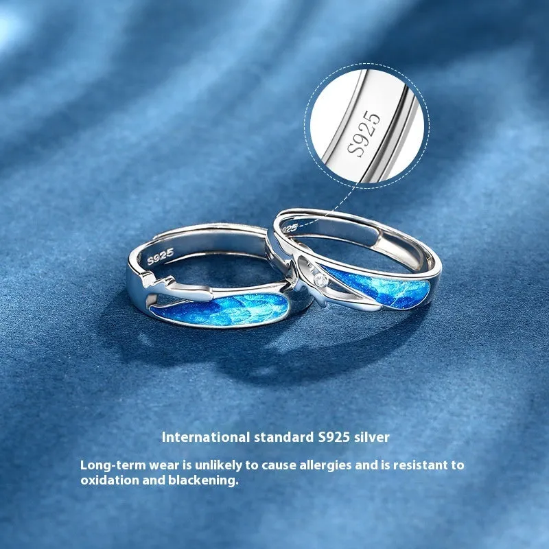 S925 silver Ferris wheel coral sea ring with adjustable opening on white background