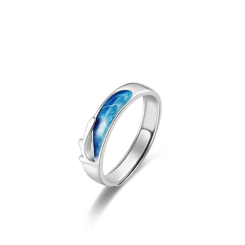 S925 silver Ferris wheel coral sea ring with adjustable opening on white background
