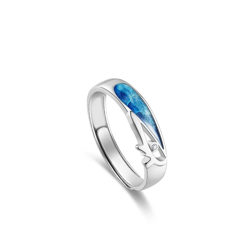 S925 silver Ferris wheel coral sea ring with adjustable opening on white background