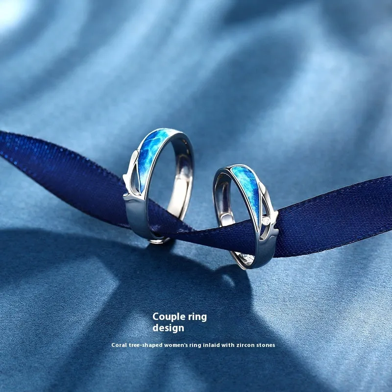 S925 silver Ferris wheel coral sea ring with adjustable opening on white background