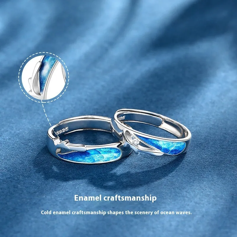 S925 silver Ferris wheel coral sea ring with adjustable opening on white background