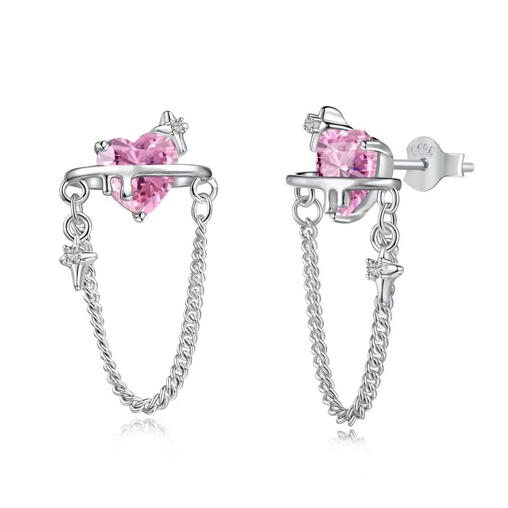 S925 sterling silver love heart earrings with electroplated finish in silver tone