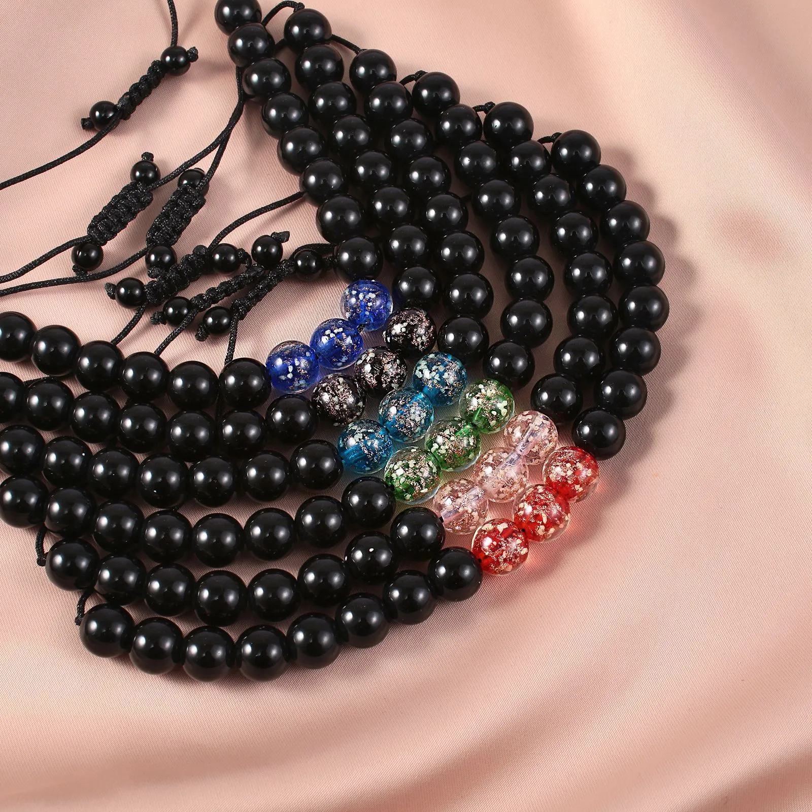 Adjustable luminous bracelet with coloured glass geometry beads in six colour options