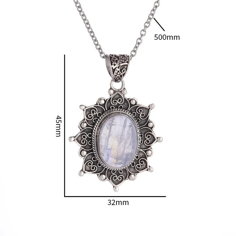 Silver sunflower gemstone pendant necklace on a 51-60cm adjustable clavicle chain with electroplated finish.