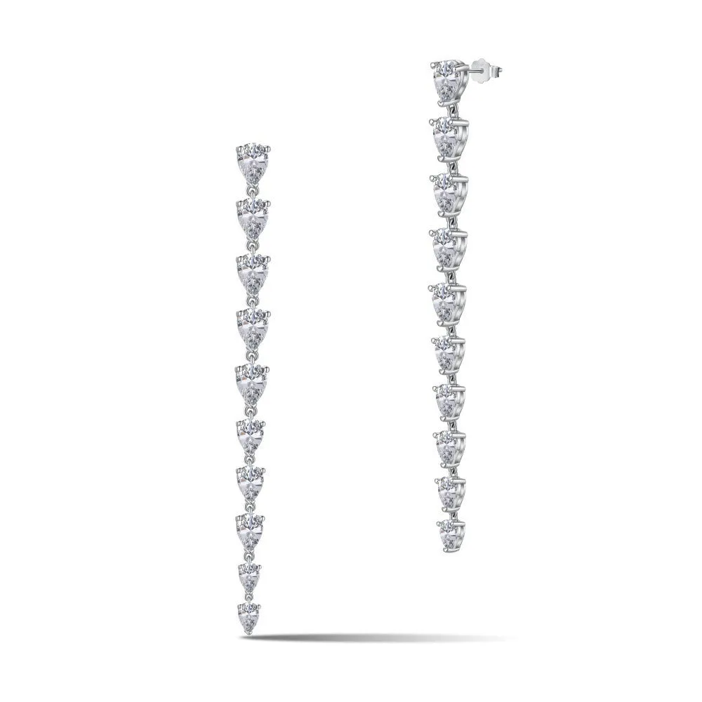 925 silver geometric line stud earrings with electroplated platinum finish on display