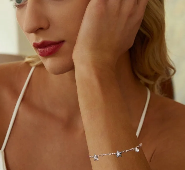 Silver star shape three-dimensional bracelet electroplating finish women normcore style