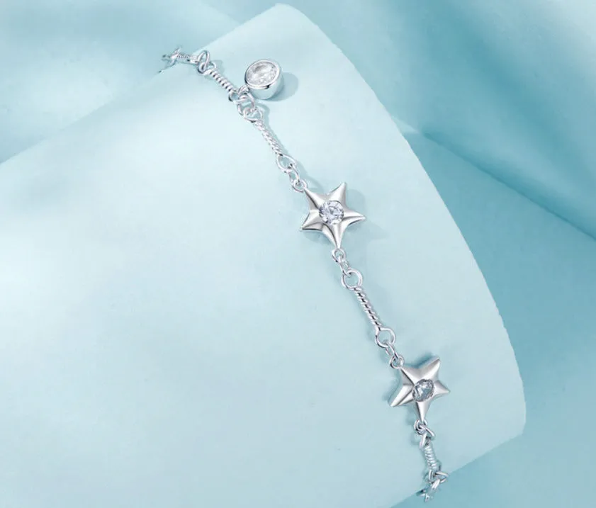 Silver star shape three-dimensional bracelet electroplating finish women normcore style