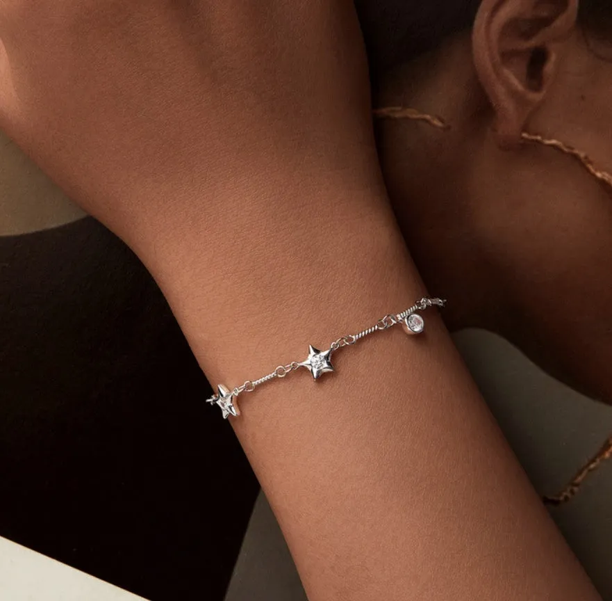Silver star shape three-dimensional bracelet electroplating finish women normcore style