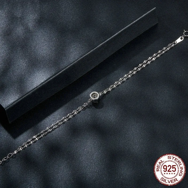 S925 sterling silver double layer bracelet with 50 point moissanite stone, electroplated finish, MSB020 colour