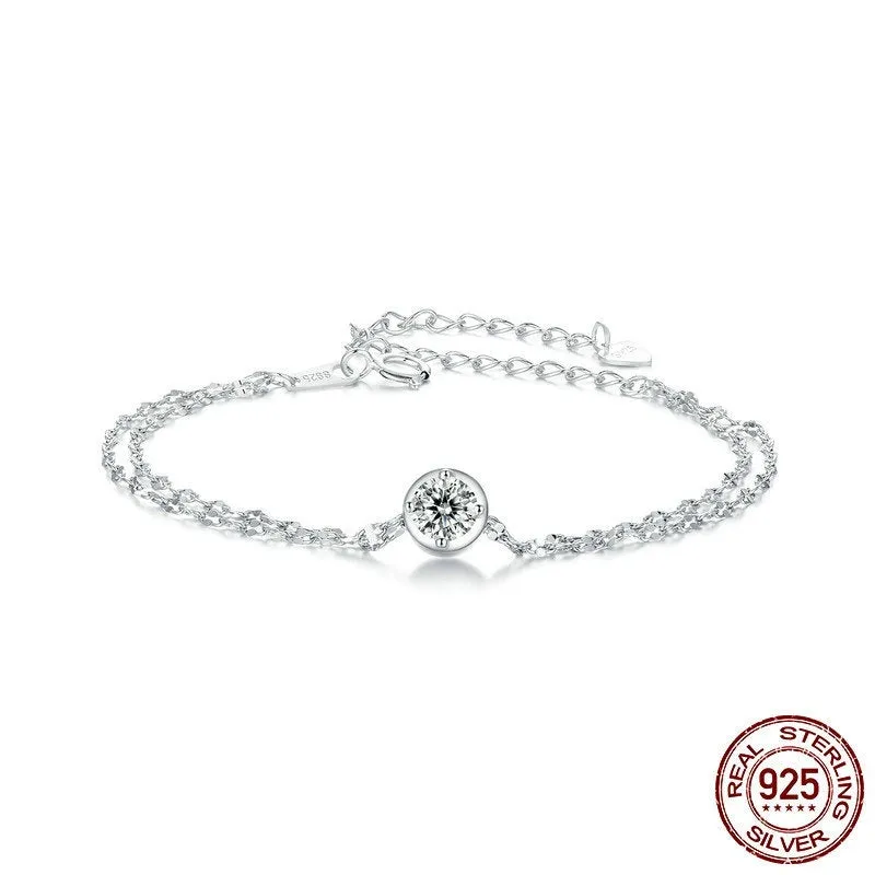 S925 sterling silver double layer bracelet with 50 point moissanite stone, electroplated finish, MSB020 colour