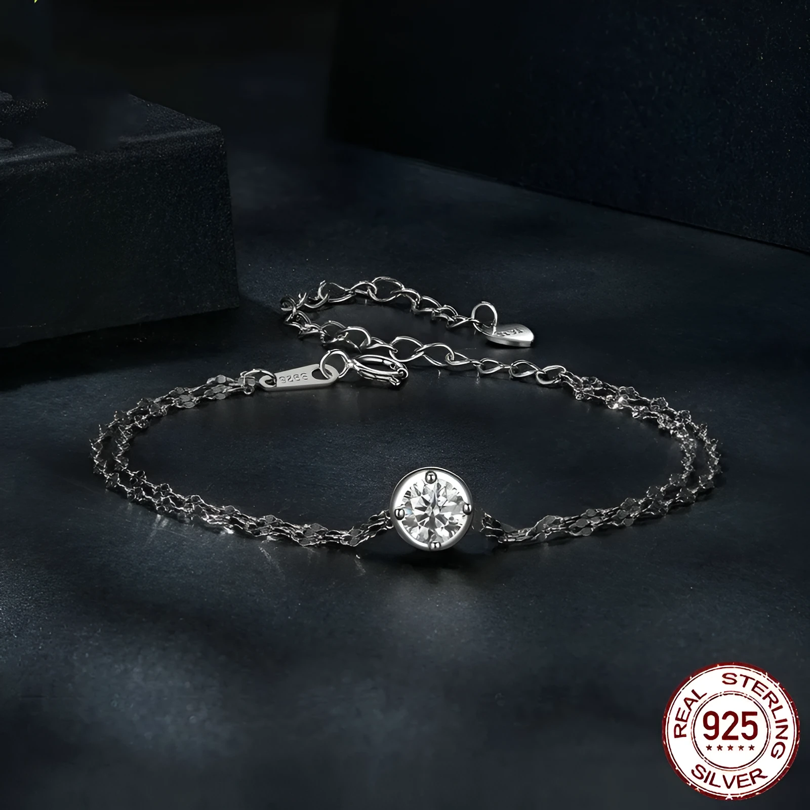 S925 sterling silver double layer bracelet with 50 point moissanite stone, electroplated finish, MSB020 colour
