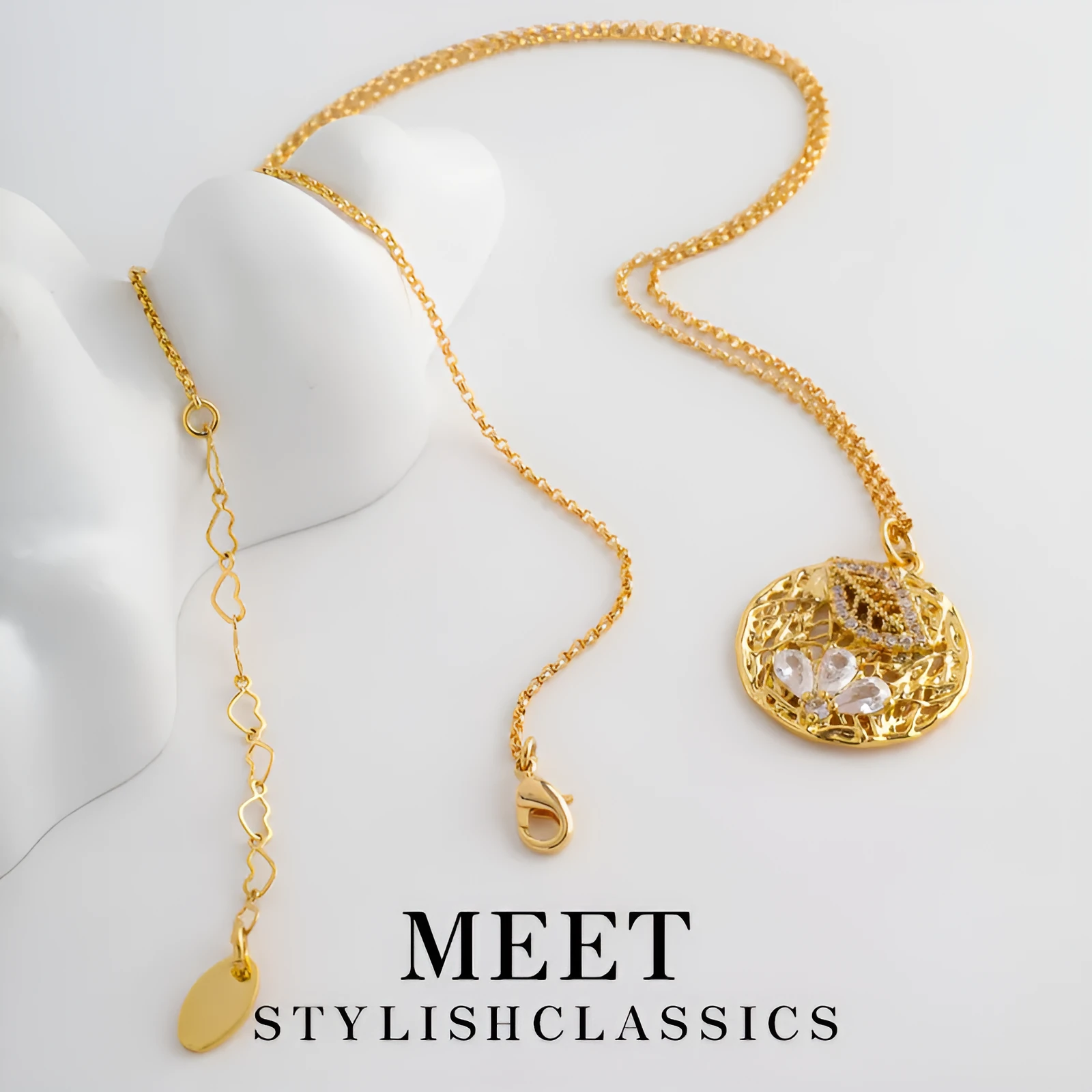 Retro geometric diamond-studded pendant necklace on a regular copper chain, electroplated finish, zircon stones, women's light luxury accessory