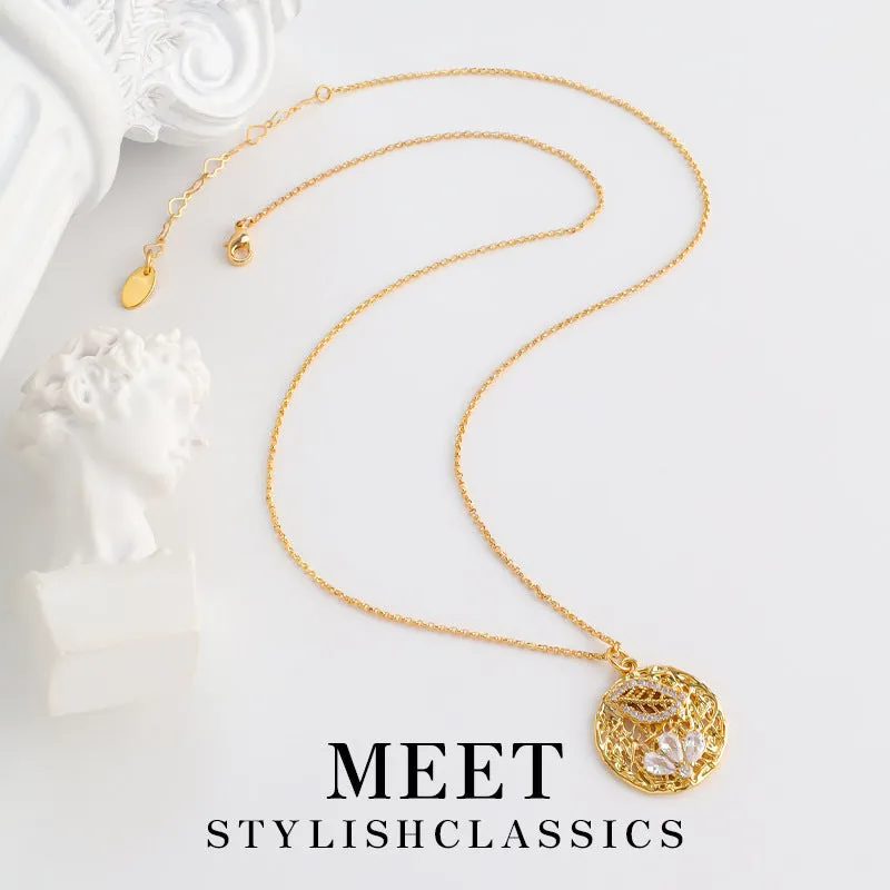 Retro geometric diamond-studded pendant necklace on a regular copper chain, electroplated finish, zircon stones, women's light luxury accessory