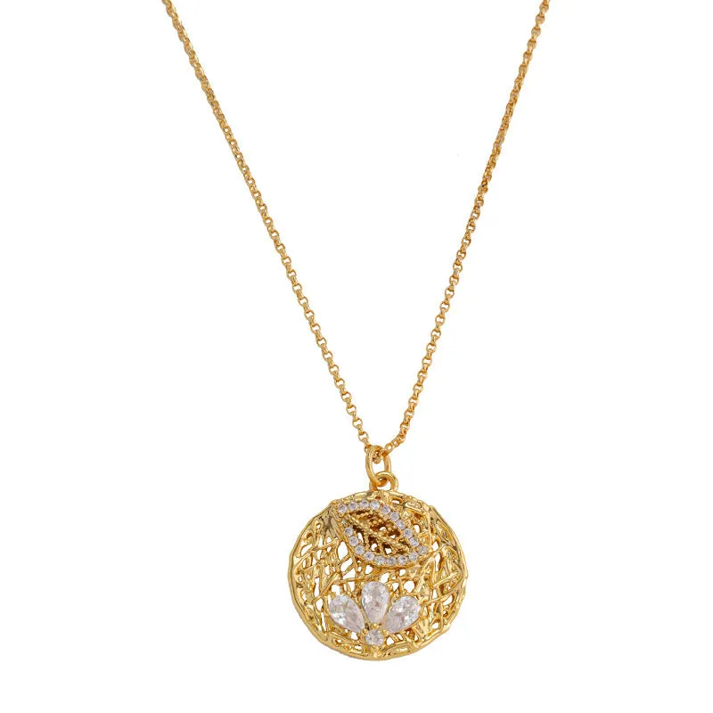 Retro geometric diamond-studded pendant necklace on a regular copper chain, electroplated finish, zircon stones, women's light luxury accessory