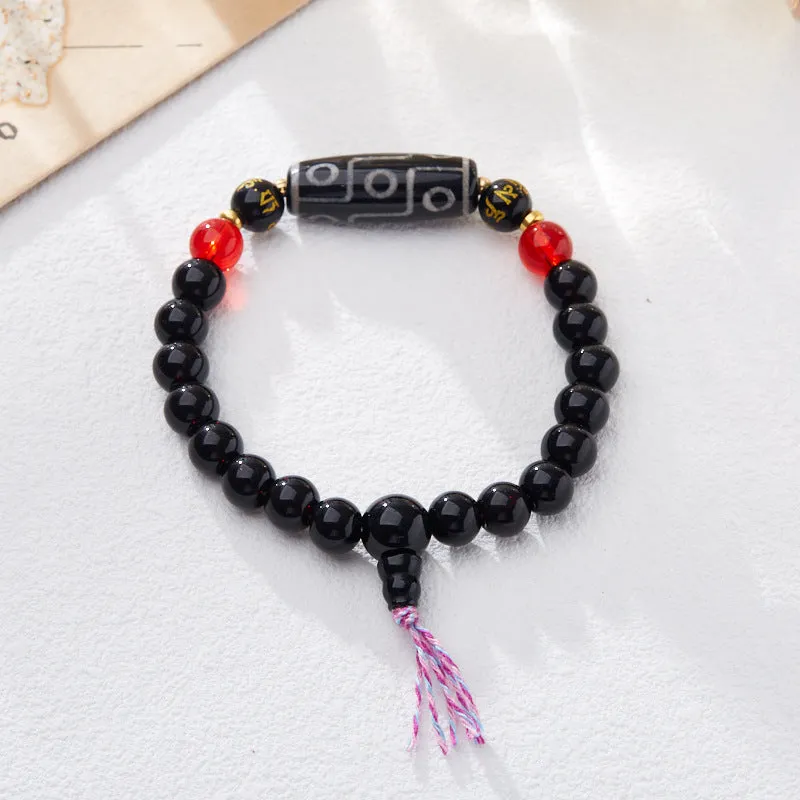 8mm Tibetan agate Dzi bead bracelet with retro geometric design and manual processing