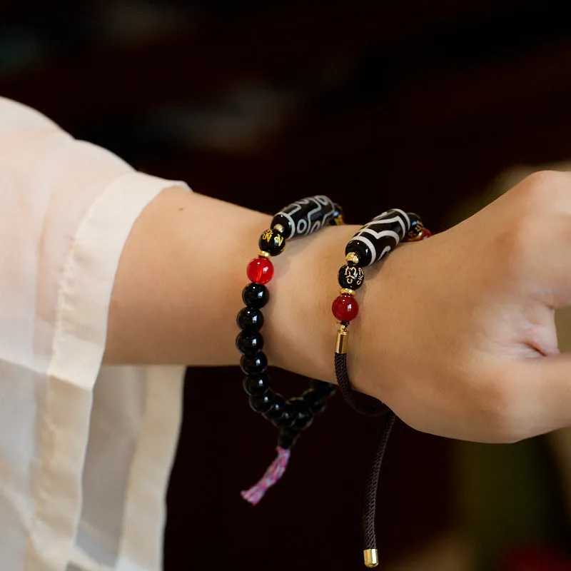 8mm Tibetan agate Dzi bead bracelet with retro geometric design and manual processing