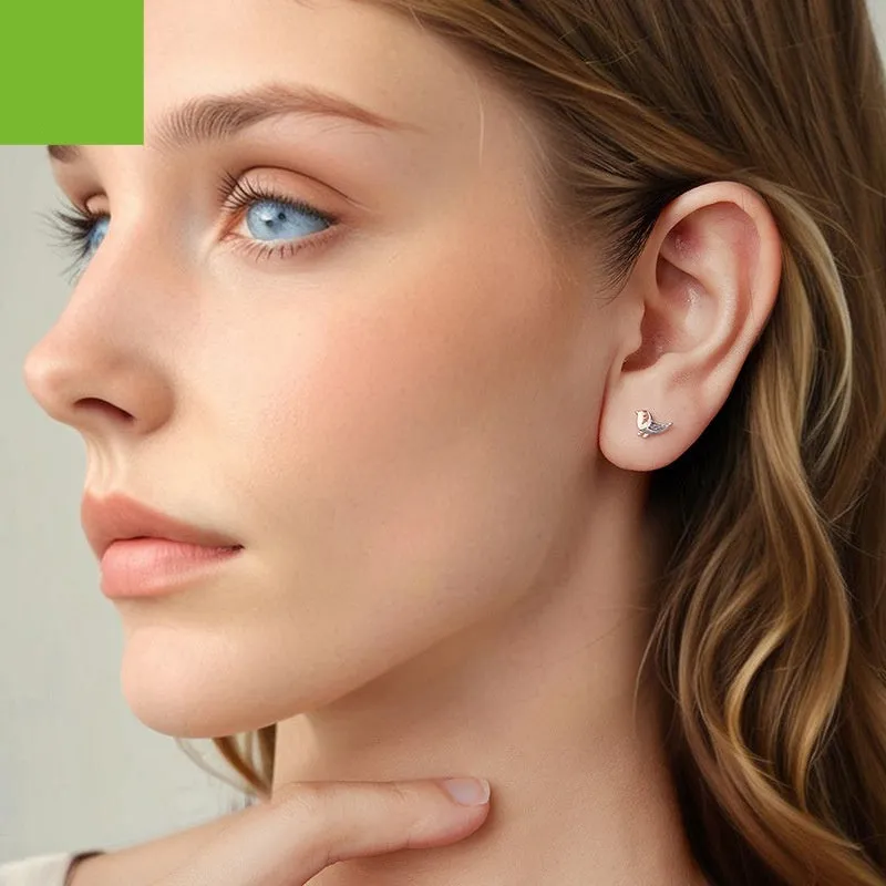 S925 sterling silver bird ear studs electroplated finish three-dimensional design side view
