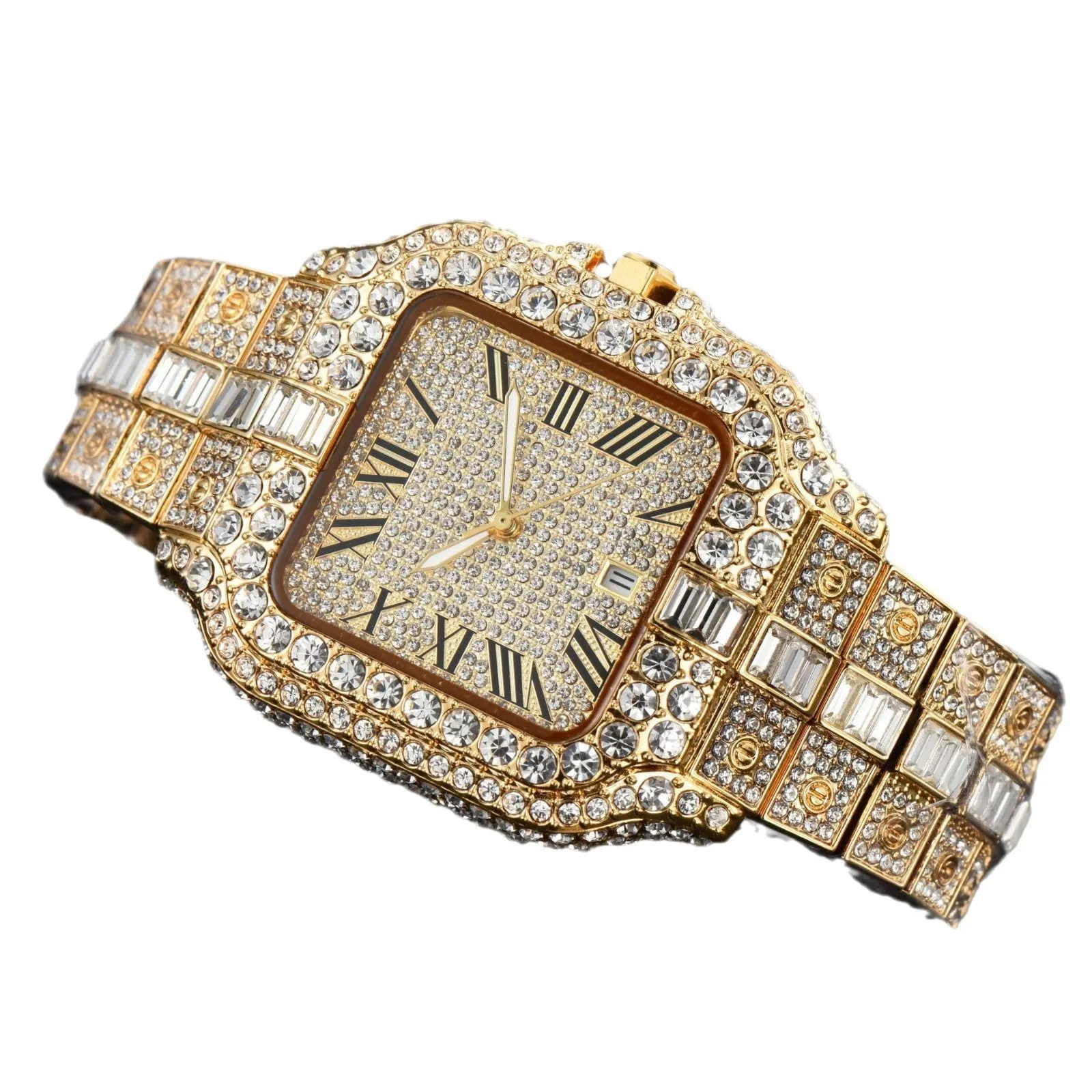 Men's square full diamond sport watch with 10mm thickness and multiple colour options