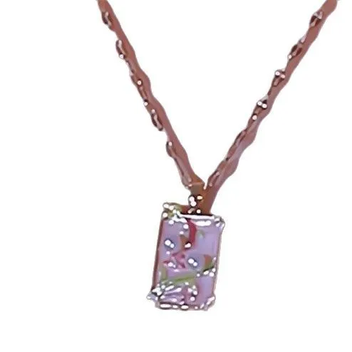 Pink vintage oil painting flower pendant necklace on titanium steel chain with copper pendant and electroplating finish