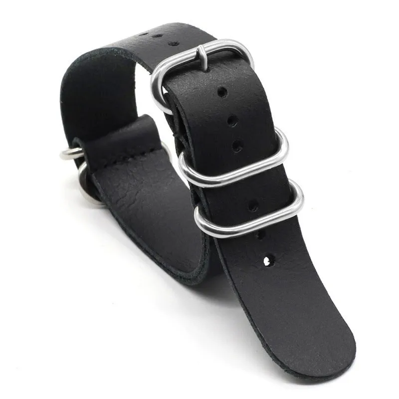 Five-ring cowhide burst crack Crazy Horse oil watch strap in black brown green 18mm 20mm 22mm width