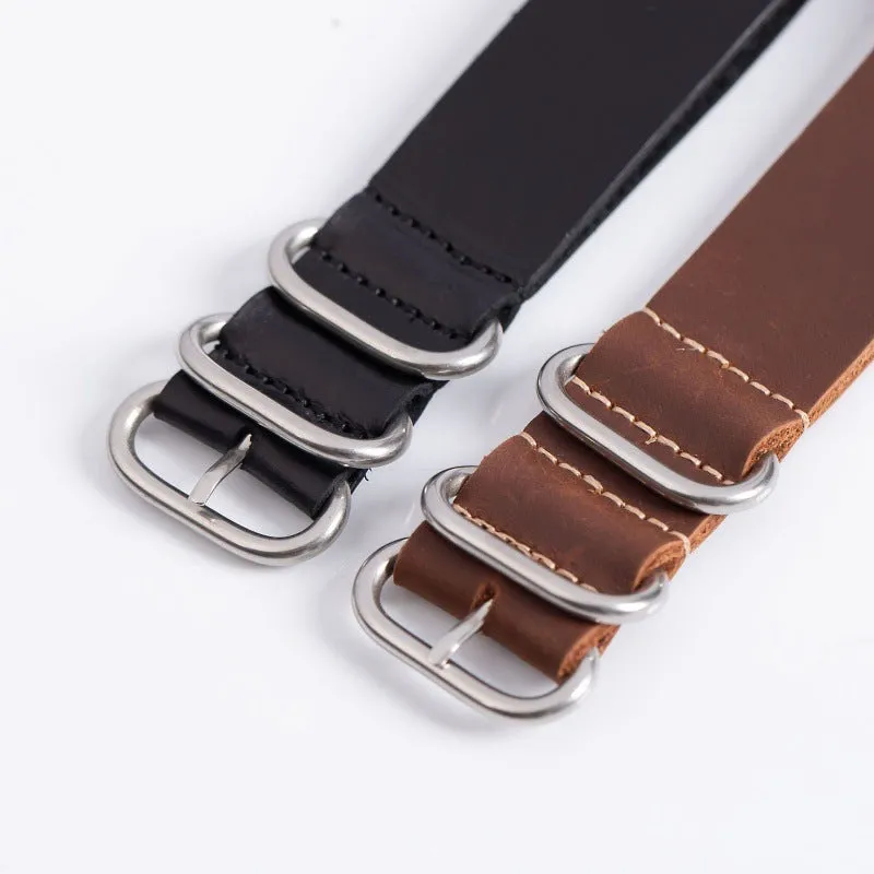Five-ring cowhide burst crack Crazy Horse oil watch strap in black brown green 18mm 20mm 22mm width