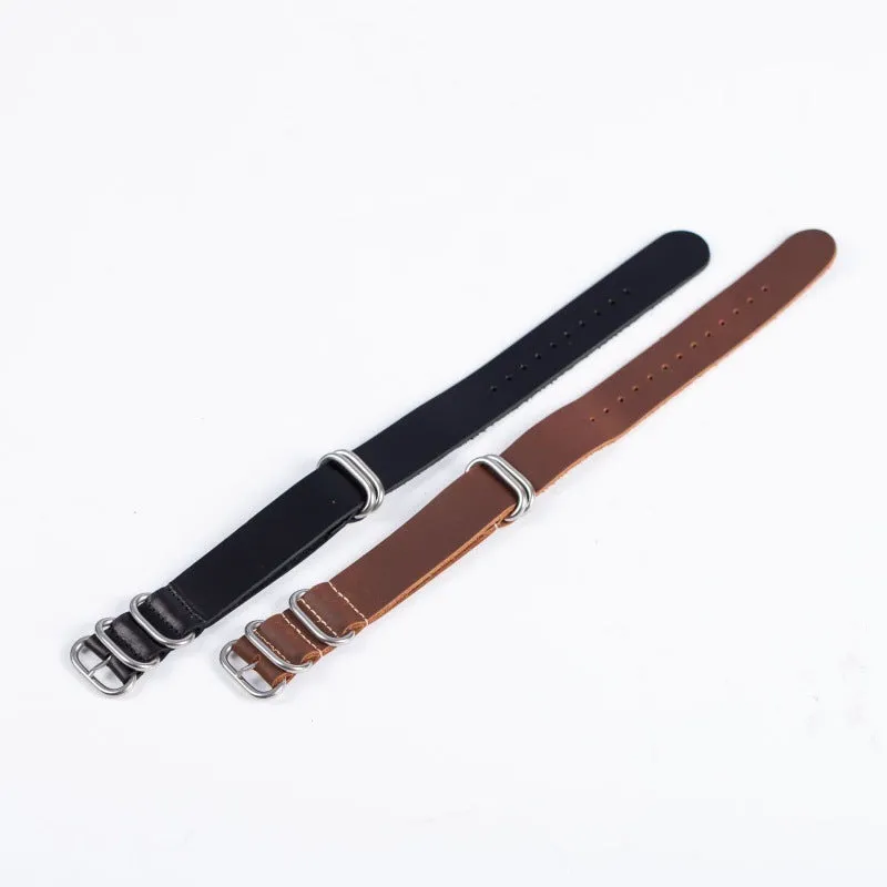 Five-ring cowhide burst crack Crazy Horse oil watch strap in black brown green 18mm 20mm 22mm width