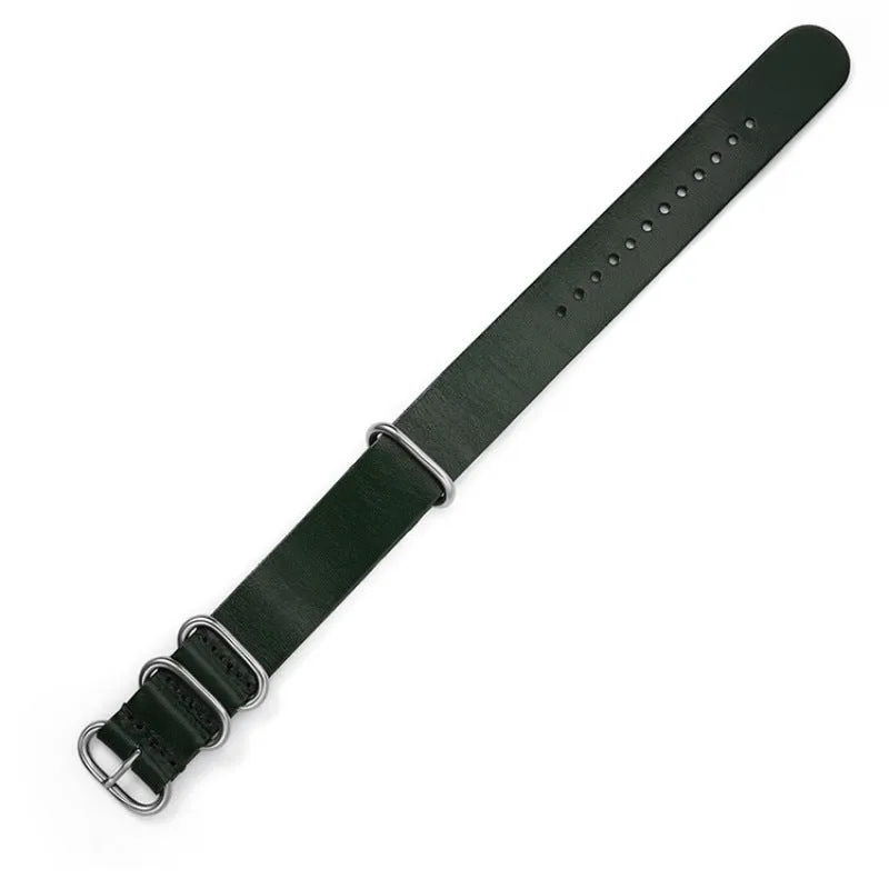 Five-ring cowhide burst crack Crazy Horse oil watch strap in black brown green 18mm 20mm 22mm width