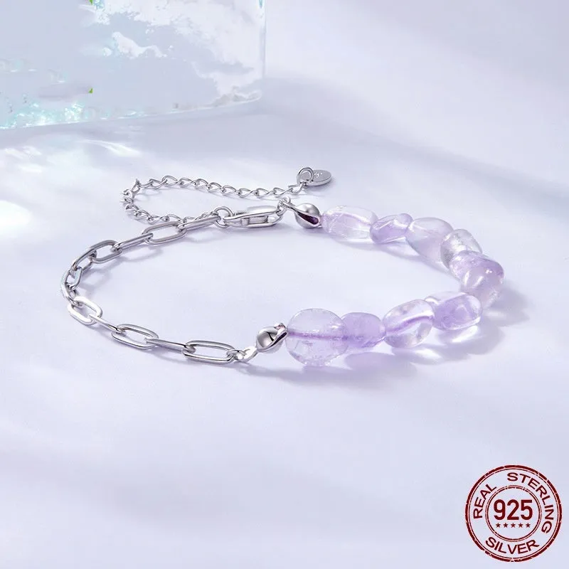 925 sterling silver purple crystal asymmetric bracelet for women electroplated finish BSB224 colour