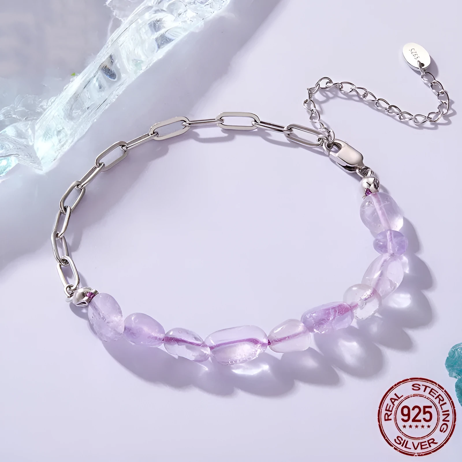 925 sterling silver purple crystal asymmetric bracelet for women electroplated finish BSB224 colour