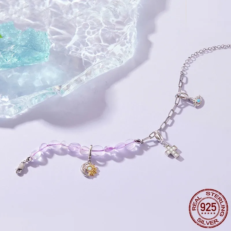 925 sterling silver purple crystal asymmetric bracelet for women electroplated finish BSB224 colour