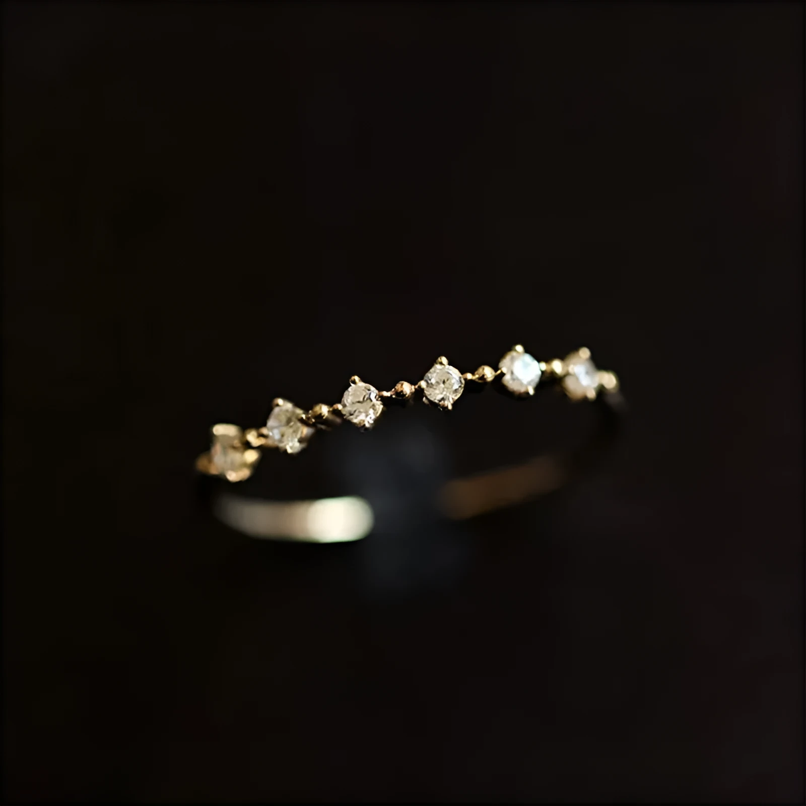 Gold plated copper zircon open mouth ring on display polished finish adjustable size pastoral style simple fashion