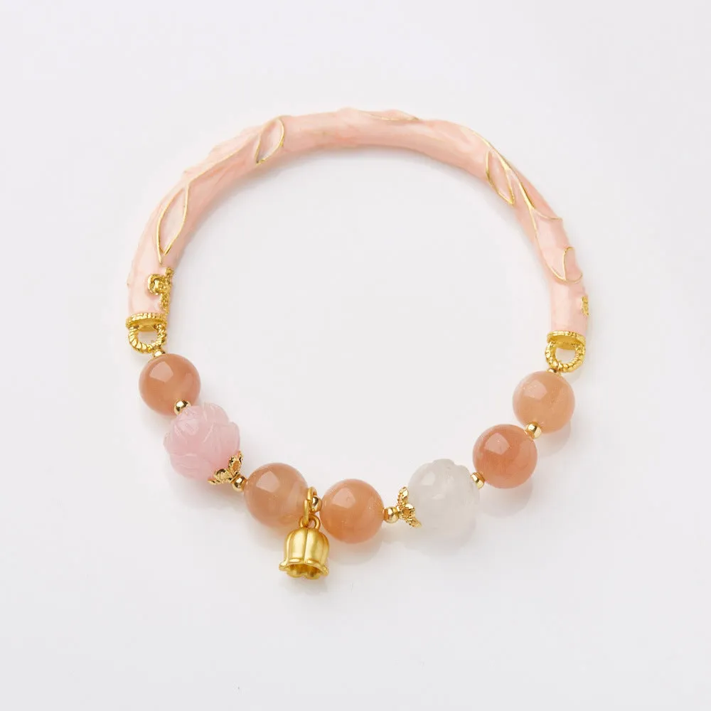 Handmade geometric lily jade bracelet in sunstone jinsi jade with Chinese style design