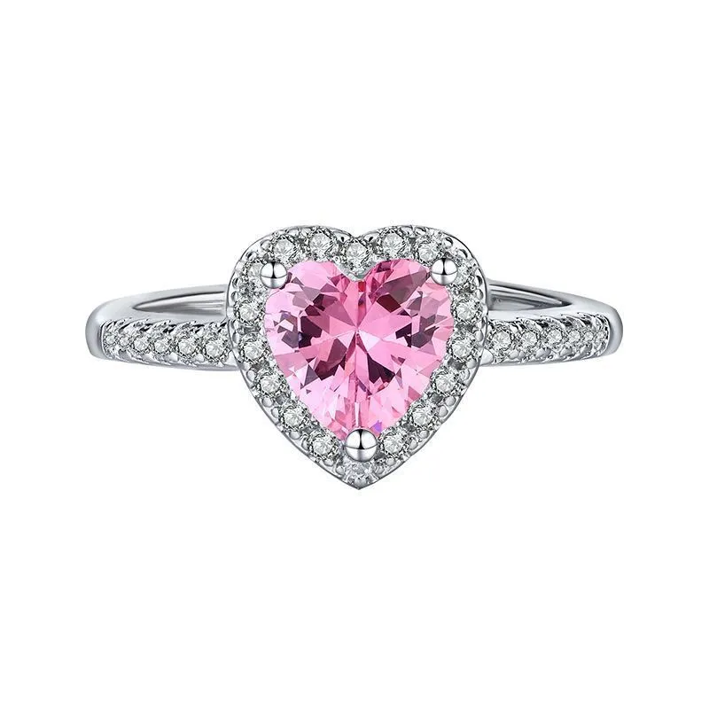 Heart-shaped copper ring for women with adjustable open mouth design in heart pink colour