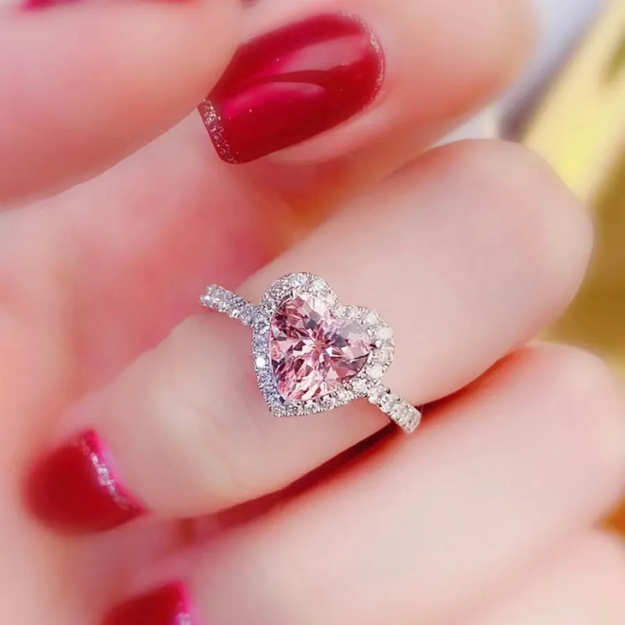 Heart-shaped copper ring for women with adjustable open mouth design in heart pink colour