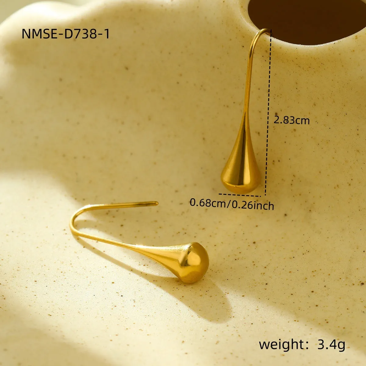 Stainless steel tassel water drop earrings with Y-word chain ornament in 18K gold electroplated finish, geometric drop-shaped design