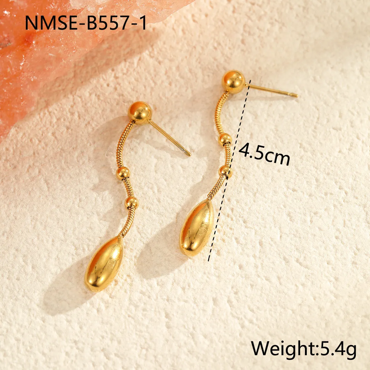 Stainless steel tassel water drop earrings with Y-word chain ornament in 18K gold electroplated finish, geometric drop-shaped design