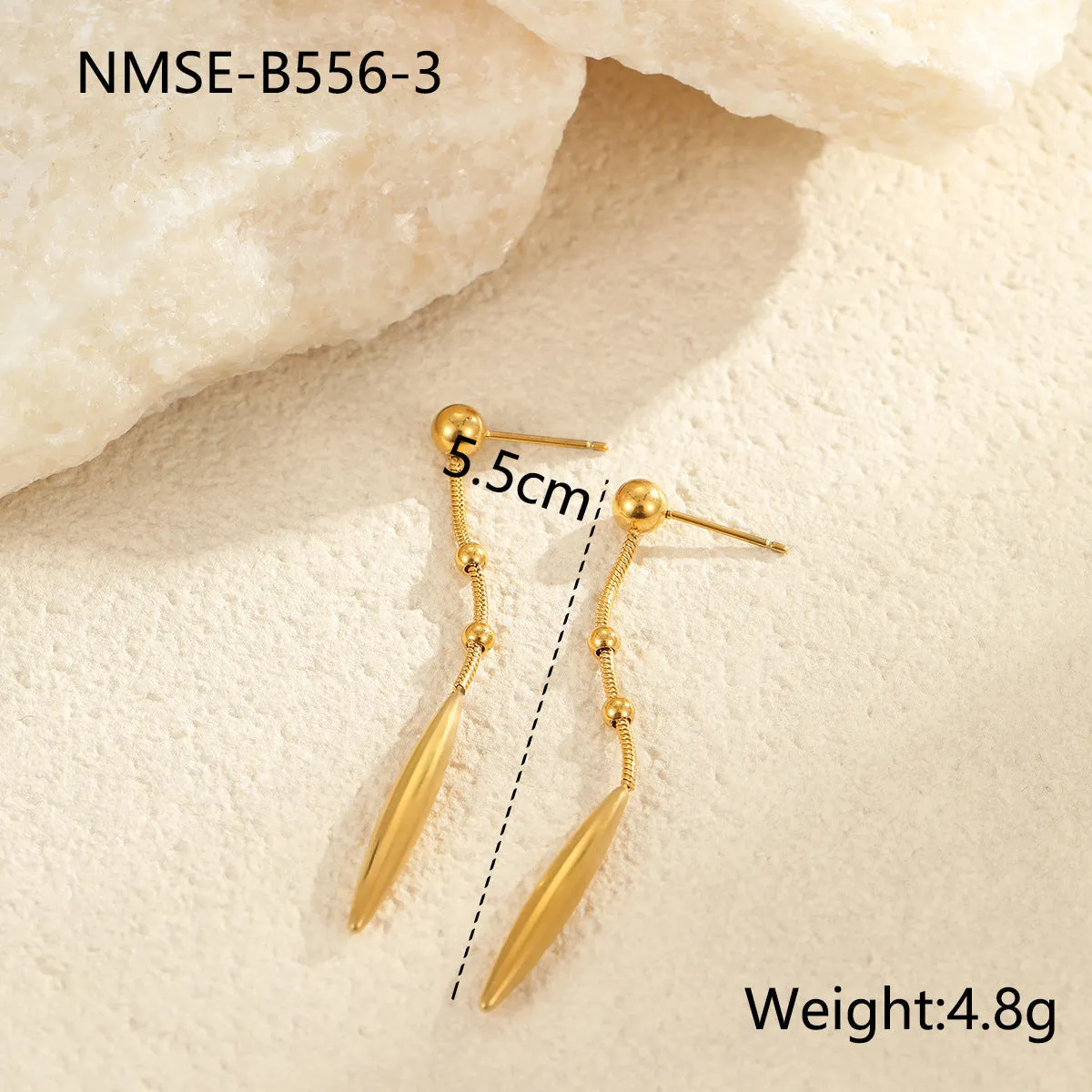 Stainless steel tassel water drop earrings with Y-word chain ornament in 18K gold electroplated finish, geometric drop-shaped design