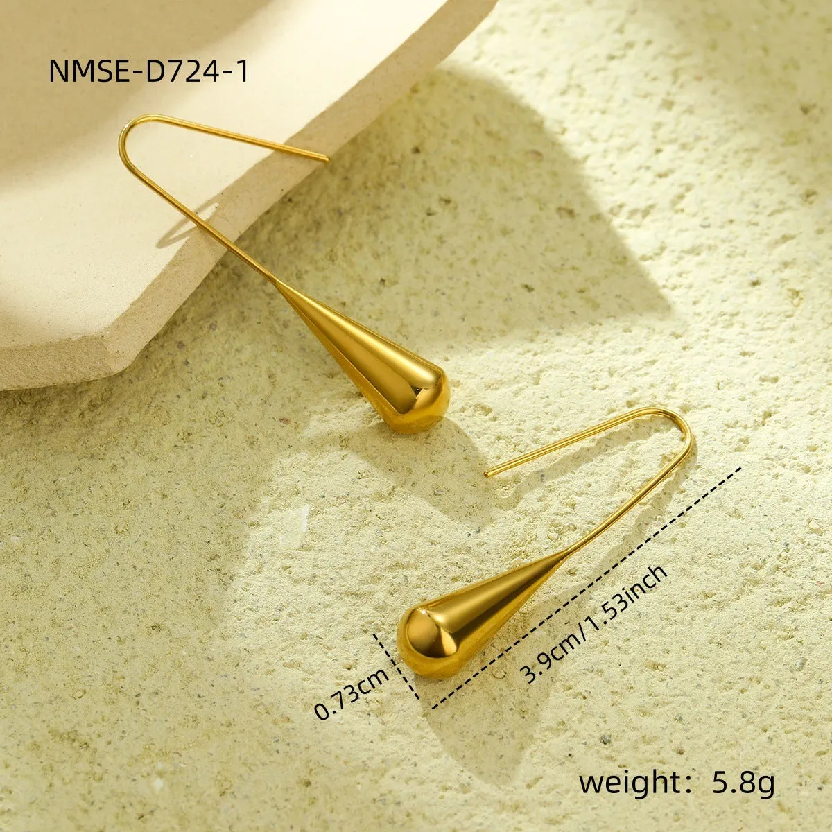 Stainless steel tassel water drop earrings with Y-word chain ornament in 18K gold electroplated finish, geometric drop-shaped design